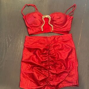 Elegant Red Women's Dress Set